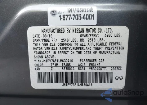 2020 Infiniti Q50 Red Sport 400 z USA, uszkodzony, nr VIN JN1FV7AP1LM630416